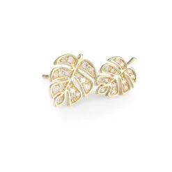 Sydney Evan 14K Yellow Gold & Diamond Double Monstera Leaf Left Stud Earring