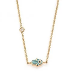 Sydney Evan Mini Hamsa Diamond, Enamel & 14k Yellow Gold Pendant Necklace