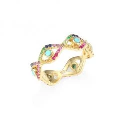 Sydney Evan 14K Yellow Gold & Rainbow Gemstone Large Bezel Evil Eye Ring