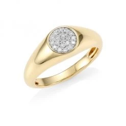 Sydney Evan Mini Round Pavé Diamond & 14K Yellow Gold Signet Ring