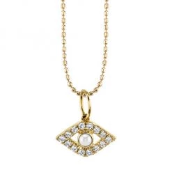 Sydney Evan 14K Yellow Gold, Diamond & Pearl Evil Eye Pendant Necklace