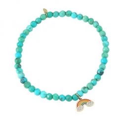Sydney Evan 14K Yellow Gold, Matrix Turquoise & Diamond Rainbow Charm Bracelet