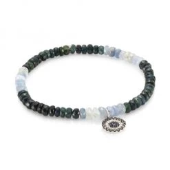 Sydney Evan Small Evil Eye 14K White Gold, Diamond, Black Diamond & Blue Sapphire Beaded Bracelet