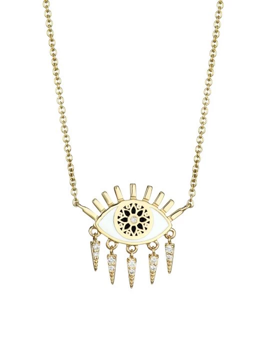 Sydney Evan 14K Yellow Gold, Enamel & Diamond Kaleidoscope Eye Fringe Pendant Necklace 3 Sydney Evan 14K Yellow Gold, Enamel & Diamond Kaleidoscope Eye Fringe Pendant Necklace