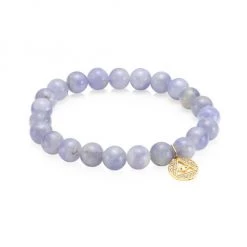 Sydney Evan 14K Yellow Gold, Diamond & Iolite Pyramid Evil Eye Charm Beaded Bracelet