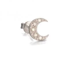 Sydney Evan Diamond & 14K White Gold Crescent Moon Single Stud Earring