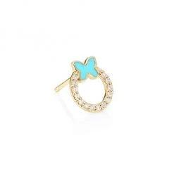 Sydney Evan Diamond, Turquoise Enamel & 14K Yellow Gold Butterfly Single Stud Earring
