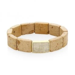 Sydney Evan 14K Yellow Gold, Riverstone & Diamond Pavé Spacer Stretch Bracelet