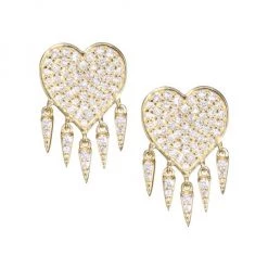 Sydney Evan 14K Yellow Gold & Pavé Diamond Fringe Heart Earrings