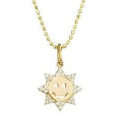 Sydney Evan 14K Yellow Gold & Diamond Happy Face Sun Charm Necklace