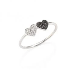 Sydney Evan Small Pavé Double Heart Diamond & 14K White Gold Ring