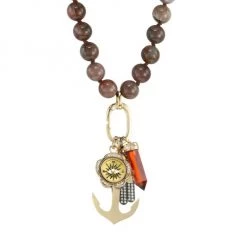 Sydney Evan Wood Bead & Diamond Charm Long Necklace