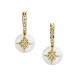 Sydney Evan 14K Yellow Gold, 8MM Pearl & Diamond Starburst Drop Earrings