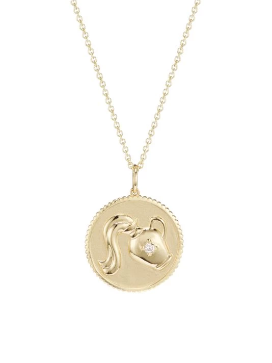 Sydney Evan 14K Yellow Gold & Diamond Large Aquarius Medallion Pendant Necklace 3 Sydney Evan 14K Yellow Gold & Diamond Large Aquarius Medallion Pendant Necklace