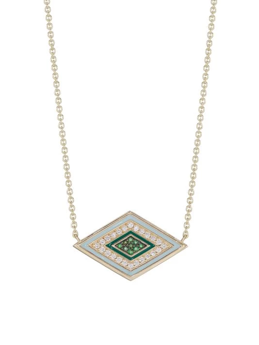 Sydney Evan 14K Yellow Gold, Diamond & Emerald Large Groovy Evil Eye Pendant Necklace 3 Sydney Evan 14K Yellow Gold, Diamond & Emerald Large Groovy Evil Eye Pendant Necklace