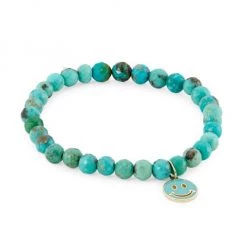 Sydney Evan 14K Yellow Gold, Turquoise & Enamel Happy-Face Charm Bracelet