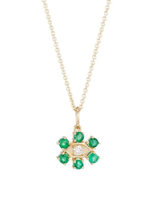 Sydney Evan 14K Yellow Gold, Emerald, & Diamond Evil-Eye Pendant Necklace 3 Sydney Evan 14K Yellow Gold, Emerald, & Diamond Evil-Eye Pendant Necklace