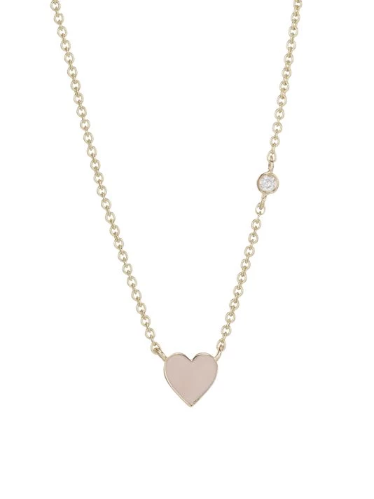 Sydney Evan 14K Yellow Gold, Diamond & Enamel Mini Heart Pendant Necklace 3 Sydney Evan 14K Yellow Gold, Diamond & Enamel Mini Heart Pendant Necklace