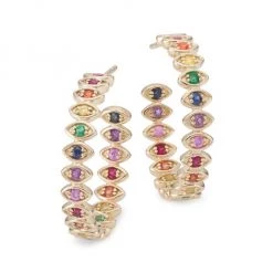 Sydney Evan 14K Yellow Gold & Rainbow Stone Medium Evil Eye Hoops