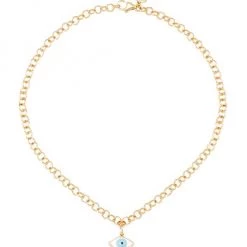 Sydney Evan 14K Yellow Gold Medium Enamel Evil Eye Chain Anklet
