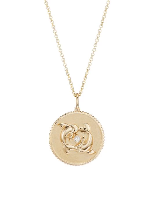 Sydney Evan 14K Yellow Gold & Diamond Large Pisces Medallion Pendant Necklace 3 Sydney Evan 14K Yellow Gold & Diamond Large Pisces Medallion Pendant Necklace