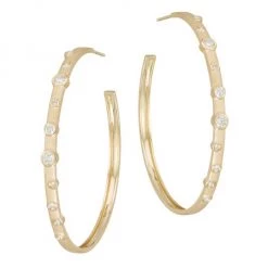 Sydney Evan Large 14K Gold & Bezel Diamond Anniversary Hoops