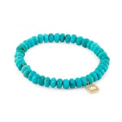 Sydney Evan 14K Yellow Gold, Turquoise, & Diamond Lotus Charm Bracelet