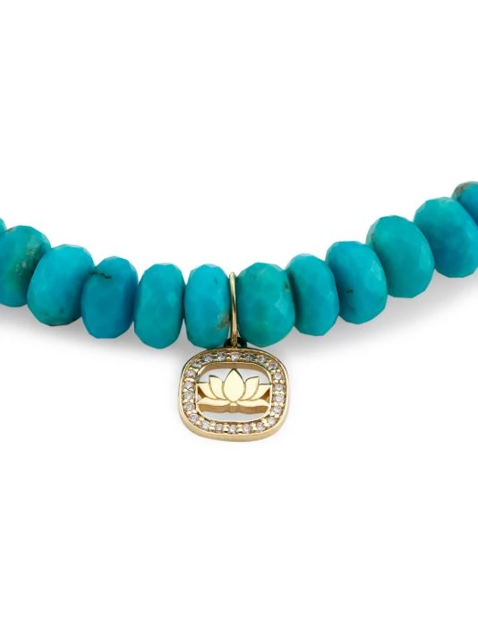 Sydney Evan 14K Yellow Gold, Turquoise, & Diamond Lotus Charm Bracelet 6 Sydney Evan 14K Yellow Gold, Turquoise, & Diamond Lotus Charm Bracelet - Image 4