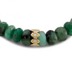 Sydney Evan 14K Gold, Emerald Bead & Diamond Rondelle Stretch Bracelet<br> -Sydney Evan Online Shop unnamed file 245