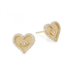 Sydney Evan 14K Yellow Gold & Diamond Evil-Eye Heart Stud Earrings