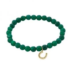 Sydney Evan 14K Yellow Gold, Green Corundum, & Emerald Horseshoe-Charm Beaded Stretch Bracelet