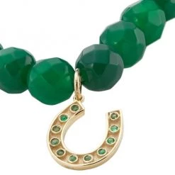 Sydney Evan 14K Yellow Gold, Green Corundum, & Emerald Horseshoe-Charm Beaded Stretch Bracelet -Sydney Evan Online Shop unnamed file 314