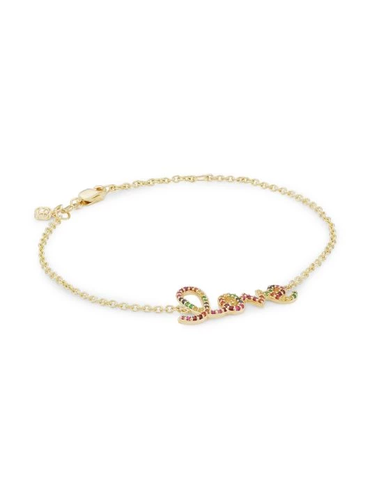 Sydney Evan 14K Yellow Gold & Multi-Stone Rainbow 'Love' Charm Bracelet 3 Sydney Evan 14K Yellow Gold & Multi-Stone Rainbow 'Love' Charm Bracelet