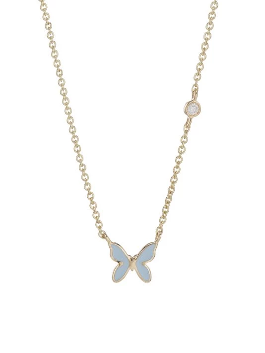 Sydney Evan 14K Yellow Gold, Diamond & Enamel Mini Butterfly Pendant Necklace 3 Sydney Evan 14K Yellow Gold, Diamond & Enamel Mini Butterfly Pendant Necklace