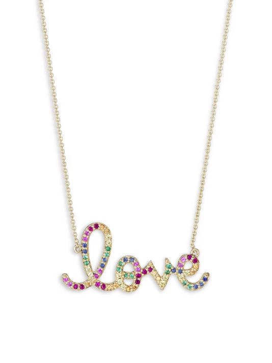 Sydney Evan 14K Yellow Gold & Multi-Stone Rainbow 'Love' Pendant Necklace 3 Sydney Evan 14K Yellow Gold & Multi-Stone Rainbow 'Love' Pendant Necklace