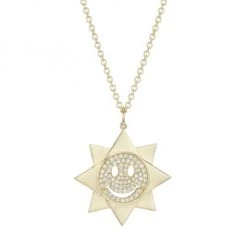 Sydney Evan 14K Yellow Gold & Diamond Happy Face Sun Pendant Necklace