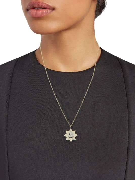 Sydney Evan 14K Yellow Gold & Diamond Happy Face Sun Pendant Necklace 4 Sydney Evan 14K Yellow Gold & Diamond Happy Face Sun Pendant Necklace - Image 2
