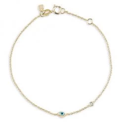 Sydney Evan Single 14K Yellow Gold, Mini Enamel & Diamond Evil Eye Anklet