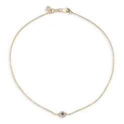 Sydney Evan Small Bezel Evil Eye 14K Yellow Gold, Diamond & Sapphire Anklet