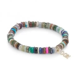 Sydney Evan 14K Yellow Gold, Diamond, & Rainbow Heishi Bead Stretch Bracelet