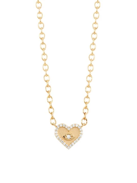 Sydney Evan 14K Yellow Gold & Diamond Small Evil-Eye Heart Pendant Necklace 3 Sydney Evan 14K Yellow Gold & Diamond Small Evil-Eye Heart Pendant Necklace