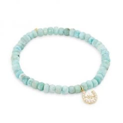 Sydney Evan 14K Yellow Gold, Turquoise, & Diamond Starburst Horseshoe Charm Bracelet