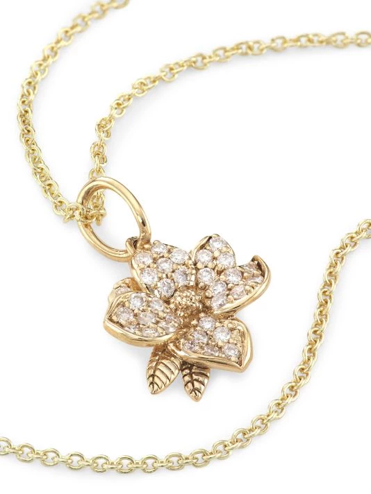 Sydney Evan 14K Yellow Gold & Diamond Small Magnolia Pendant Necklace 6 Sydney Evan 14K Yellow Gold & Diamond Small Magnolia Pendant Necklace - Image 4