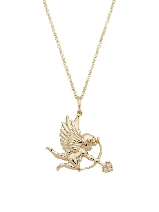 Sydney Evan 14K Yellow Gold & Diamond Cupid Pendant Necklace 3 Sydney Evan 14K Yellow Gold & Diamond Cupid Pendant Necklace