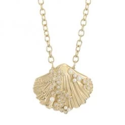 Sydney Evan 14K Yellow Gold, Diamond, & 2-3MM Pearl Clamshell Pendant Necklace