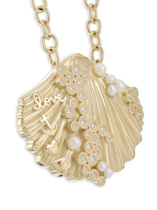 Sydney Evan 14K Yellow Gold, Diamond, & 2-3MM Pearl Clamshell Pendant Necklace 6 Sydney Evan 14K Yellow Gold, Diamond, & 2-3MM Pearl Clamshell Pendant Necklace - Image 4