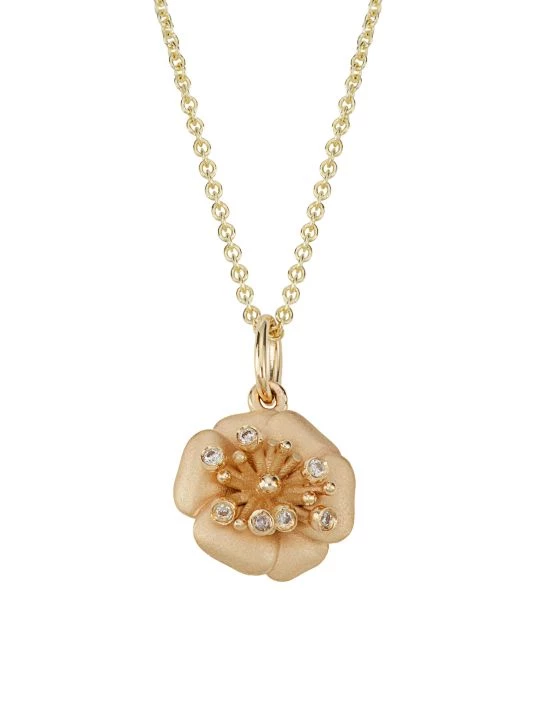 Sydney Evan 14K Yellow Gold & Diamond Peony Pendant Necklace 3 Sydney Evan 14K Yellow Gold & Diamond Peony Pendant Necklace