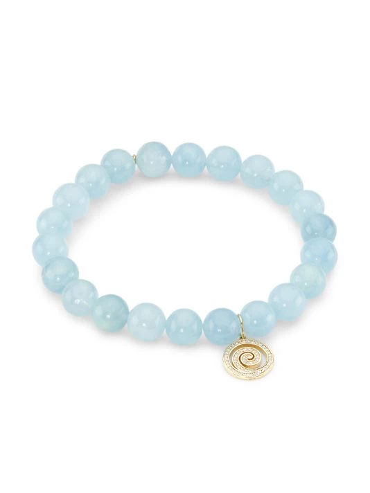 Sydney Evan 14K Yellow Gold, Aquamarine, & Diamond Beaded Bracelet 3 Sydney Evan 14K Yellow Gold, Aquamarine, & Diamond Beaded Bracelet