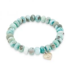 Sydney Evan 14K Yellow Gold, Larimar, & Diamond Evil-Eye Heart Charm Bracelet