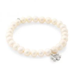 Sydney Evan 14K White Gold, 7MM Freshwater Pearl & Diamond Evil-Eye Charm Bracelet